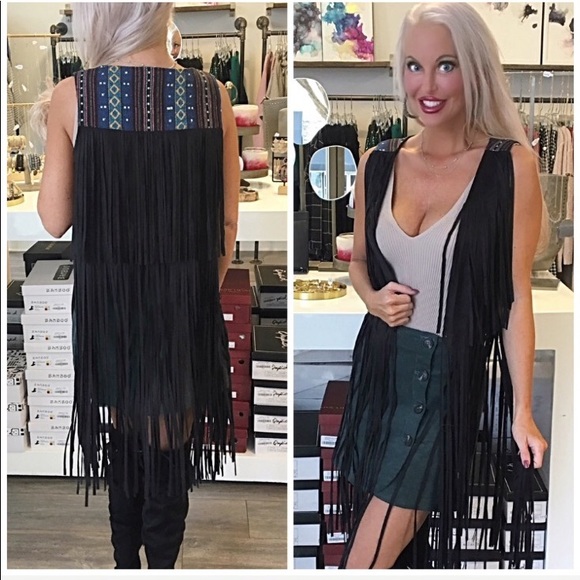 Love this fringe faux suede vest with embroidery! - Picture 2 of 2